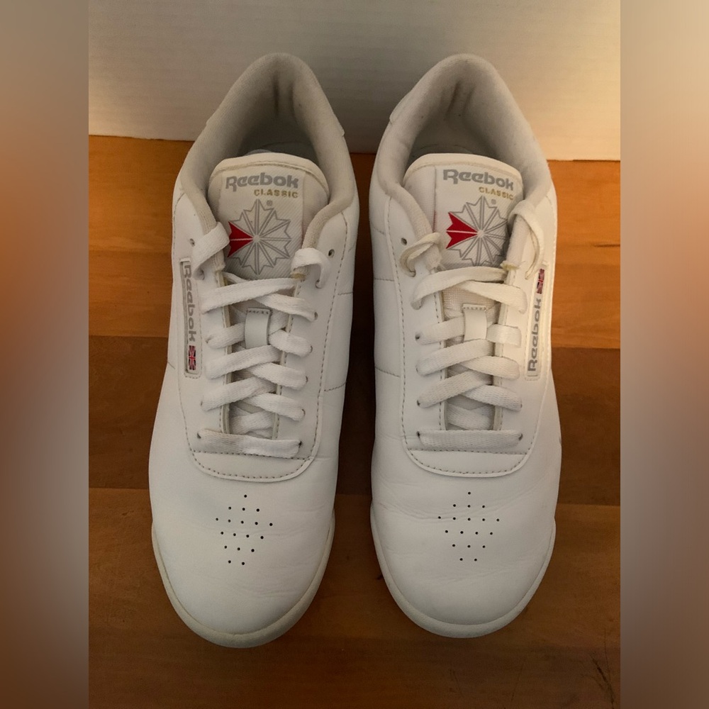 Reebok Classic White Athletic Shoes with Red Logo